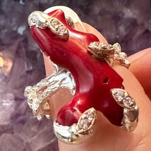 Authentic natural coral, 925 solid sterling ring